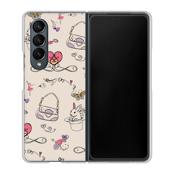 Galaxy Z Fold4 SCG16 au 高画質仕上げ 背面印刷 ハードケース【705 うさぎとバッグ】