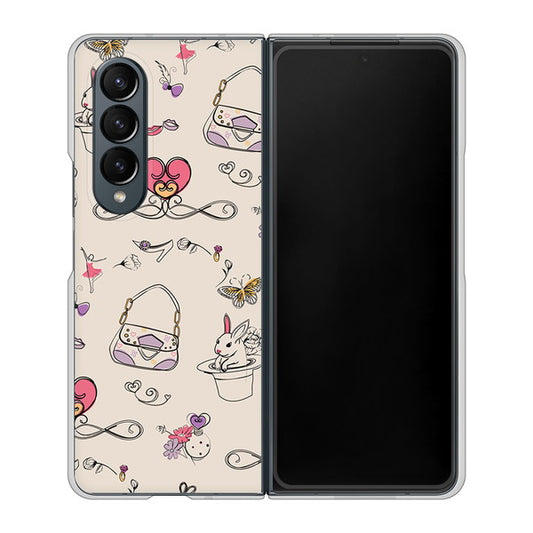 Galaxy Z Fold4 SCG16 au 高画質仕上げ 背面印刷 ハードケース【705 うさぎとバッグ】