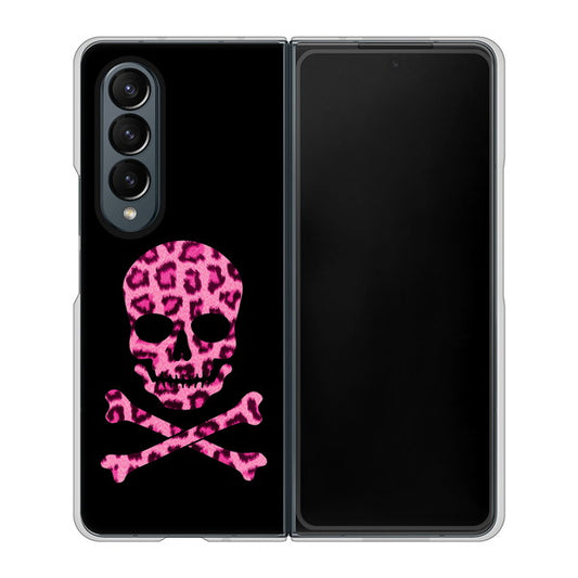 Galaxy Z Fold4 SCG16 au 高画質仕上げ 背面印刷 ハードケース【1079 ドクロフレームヒョウピンク】