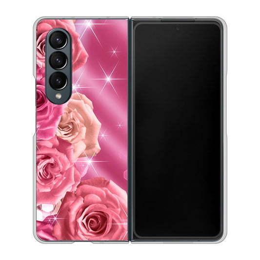 Galaxy Z Fold4 SCG16 au 高画質仕上げ 背面印刷 ハードケース【1182 ピンクの薔薇に誘われて】