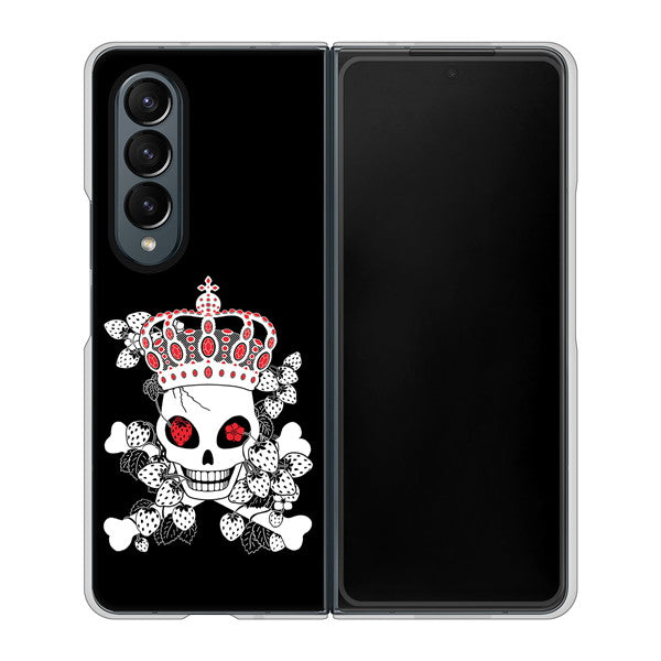 Galaxy Z Fold4 SCG16 au 高画質仕上げ 背面印刷 ハードケース【AG801 苺骸骨王冠(黒)】