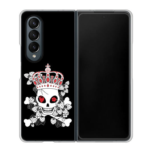 Galaxy Z Fold4 SCG16 au 高画質仕上げ 背面印刷 ハードケース【AG801 苺骸骨王冠(黒)】