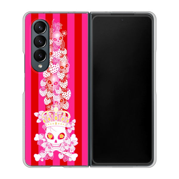 Galaxy Z Fold4 SCG16 au 高画質仕上げ 背面印刷 ハードケース【AG803 苺骸骨王冠蔦(ピンク)】