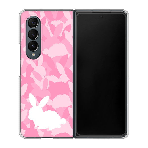 Galaxy Z Fold4 SCG16 au 高画質仕上げ 背面印刷 ハードケース【AG804 うさぎ迷彩風(ピンク)】
