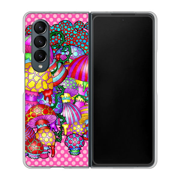 Galaxy Z Fold4 SCG16 au 高画質仕上げ 背面印刷 ハードケース【AG806 きのこ(ピンク)】