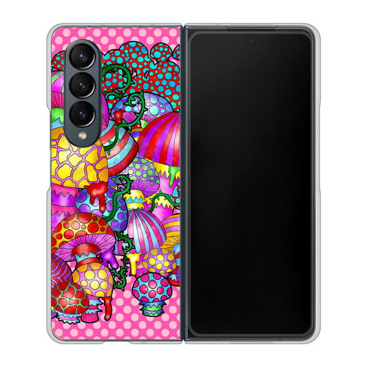 Galaxy Z Fold4 SCG16 au 高画質仕上げ 背面印刷 ハードケース【AG806 きのこ(ピンク)】