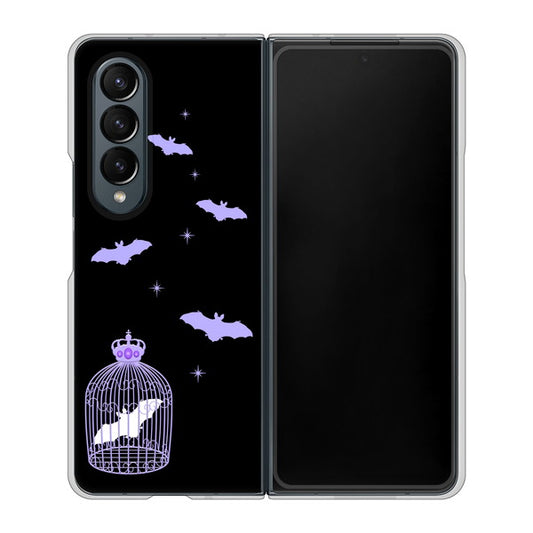 Galaxy Z Fold4 SCG16 au 高画質仕上げ 背面印刷 ハードケース【AG810 こうもりの王冠鳥かご(黒×紫)】