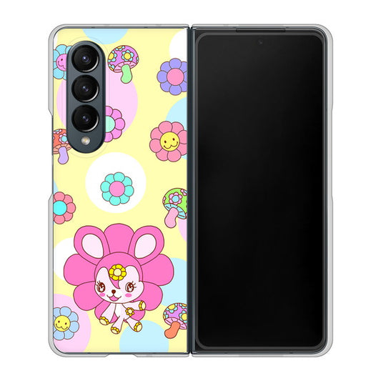 Galaxy Z Fold4 SCG16 au 高画質仕上げ 背面印刷 ハードケース【AG824 フラワーうさぎのフラッピョン(黄色)】