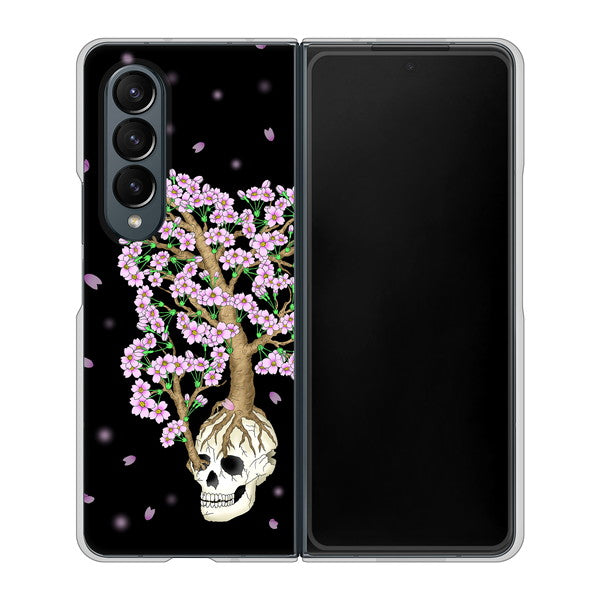 Galaxy Z Fold4 SCG16 au 高画質仕上げ 背面印刷 ハードケース【AG829 骸骨桜(黒)】