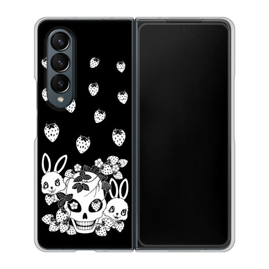 Galaxy Z Fold4 SCG16 au 高画質仕上げ 背面印刷 ハードケース【AG837 苺兎(黒)】