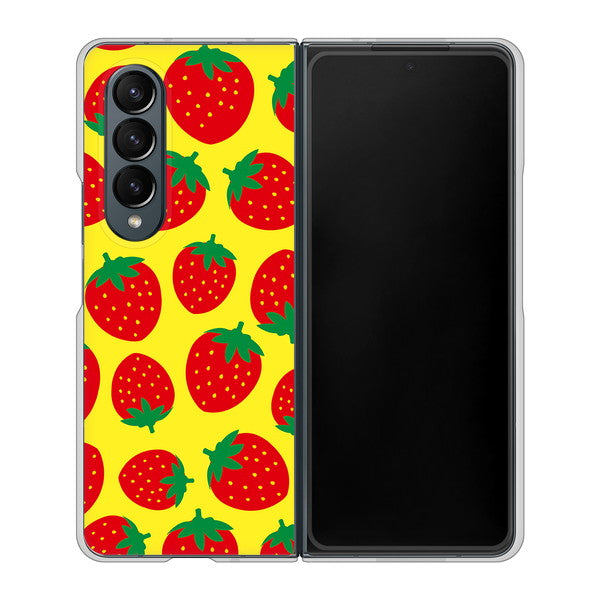 Galaxy Z Fold4 SCG16 au 高画質仕上げ 背面印刷 ハードケース【SC812 小さいイチゴ模様 レッドとイエロー】