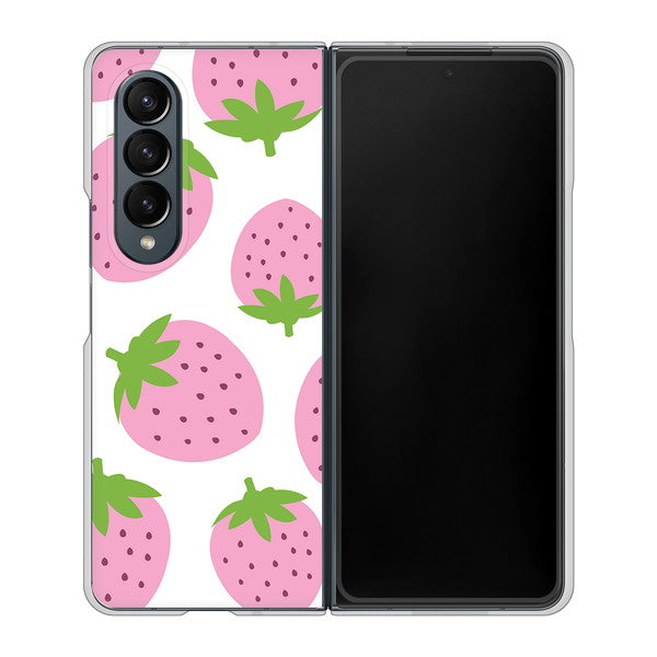 Galaxy Z Fold4 SCG16 au 高画質仕上げ 背面印刷 ハードケース【SC816 大きいイチゴ模様 ピンク】