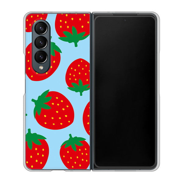 Galaxy Z Fold4 SCG16 au 高画質仕上げ 背面印刷 ハードケース【SC821 大きいイチゴ模様レッドとブルー】