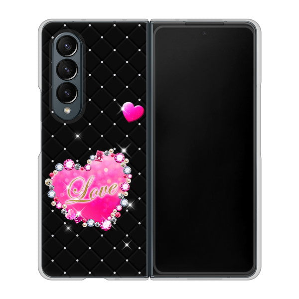 Galaxy Z Fold4 SCG16 au 高画質仕上げ 背面印刷 ハードケース【SC823 スワロデコ風プリント】