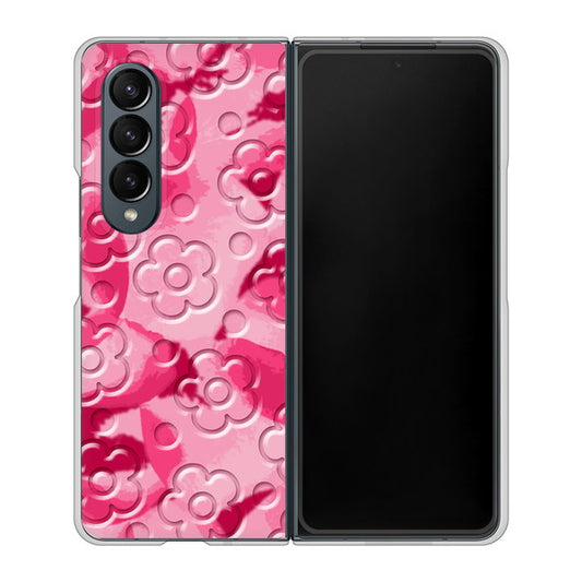 Galaxy Z Fold4 SCG16 au 高画質仕上げ 背面印刷 ハードケース【SC847 フラワーヴェルニ花濃いピンク(ローズアンディアン)】