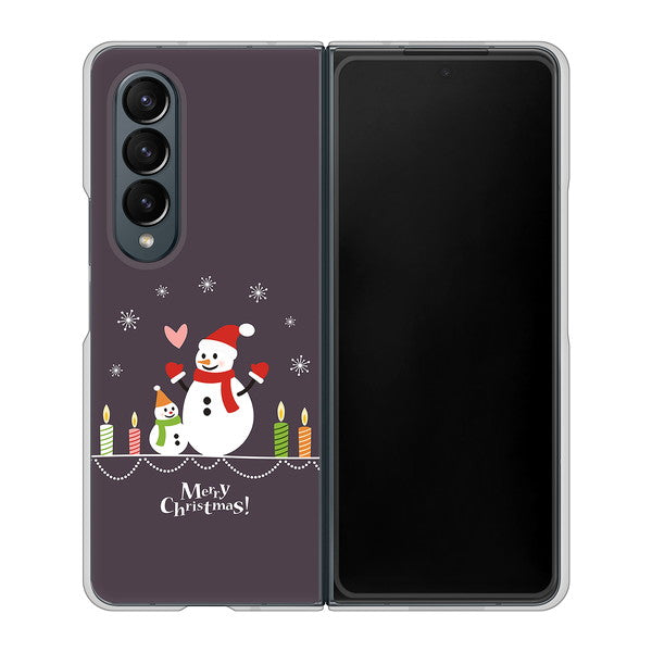 Galaxy Z Fold4 SCG16 au 高画質仕上げ 背面印刷 ハードケース【XA809 雪だるまの親子】