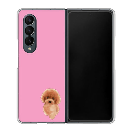 Galaxy Z Fold4 SCG16 au 高画質仕上げ 背面印刷 ハードケース【YJ049 トイプードルレッド(ピンク)】