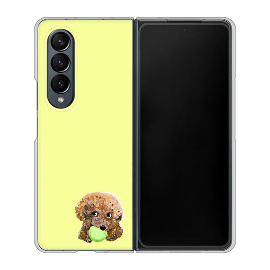 Galaxy Z Fold4 SCG16 au 高画質仕上げ 背面印刷 ハードケース【YJ056 トイプードル&ボール(イエロー)】