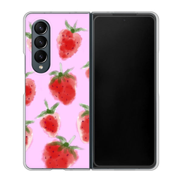 Galaxy Z Fold4 SCG16 au 高画質仕上げ 背面印刷 ハードケース【YJ180 イチゴ 水彩180】