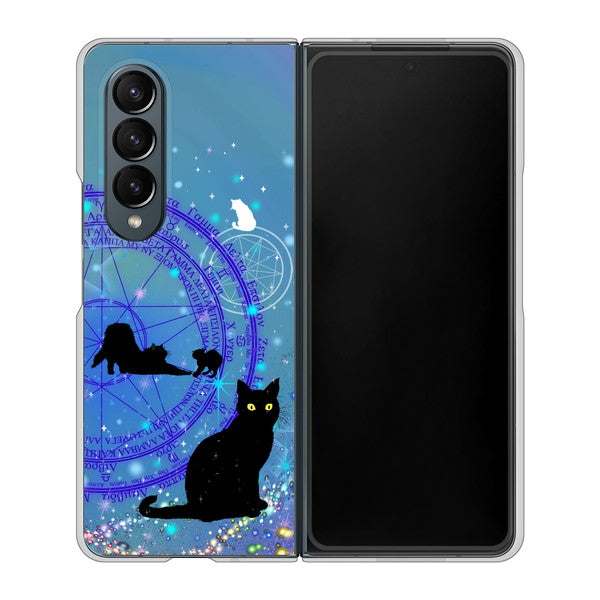 Galaxy Z Fold4 SCG16 au 高画質仕上げ 背面印刷 ハードケース【YJ327 魔法陣猫 キラキラ かわいい】