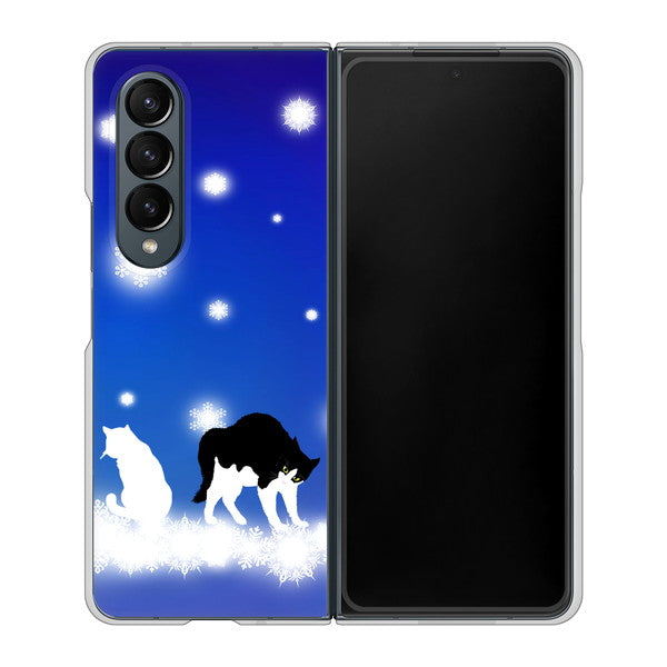 Galaxy Z Fold4 SCG16 au 高画質仕上げ 背面印刷 ハードケース【YJ335 雪の結晶 はちわれ】