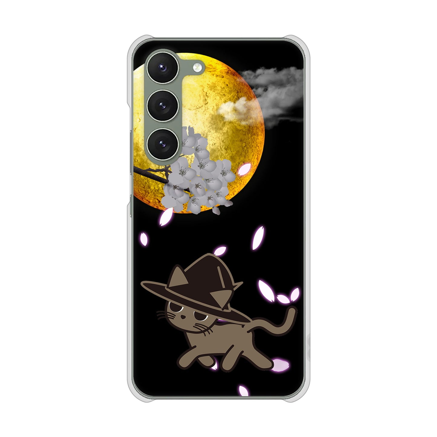 Galaxy S23 SCG19 au 高画質仕上げ 背面印刷 ハードケース 夜とネコ