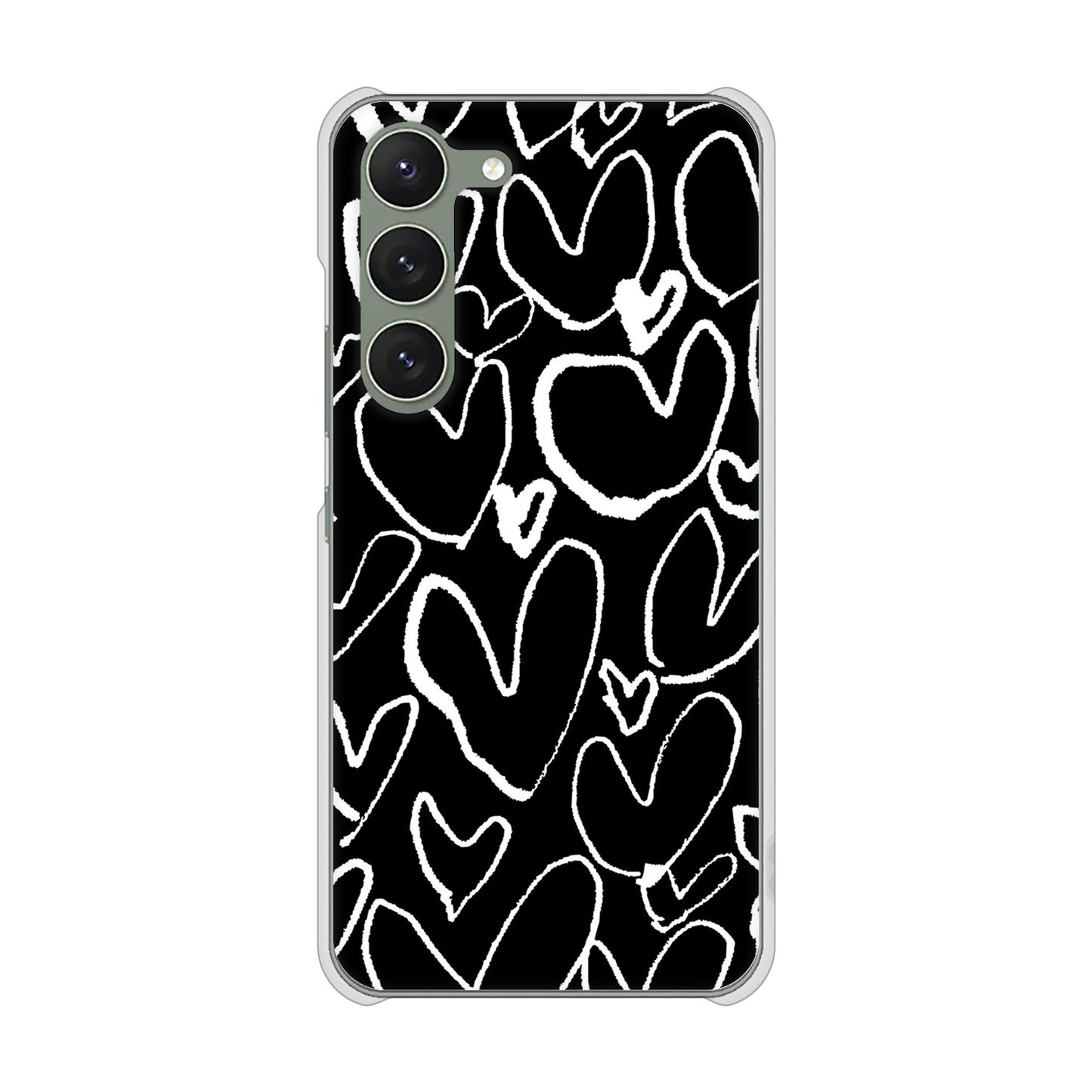Galaxy S23 SCG19 au 高画質仕上げ 背面印刷 ハードケース 【1124 ハート BK&WH】