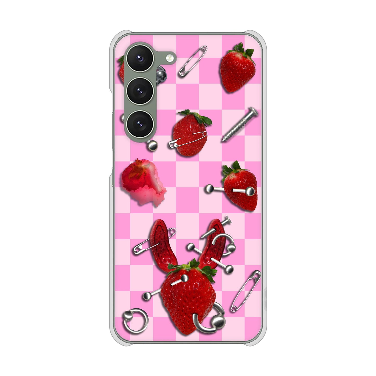 Galaxy S23 SCG19 au 高画質仕上げ 背面印刷 ハードケース むかいあぐる 苺パンク