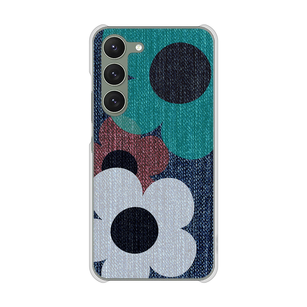 Galaxy S23 SCG19 au 高画質仕上げ 背面印刷 ハードケース 【EK869 ルーズフラワーinデニム風】