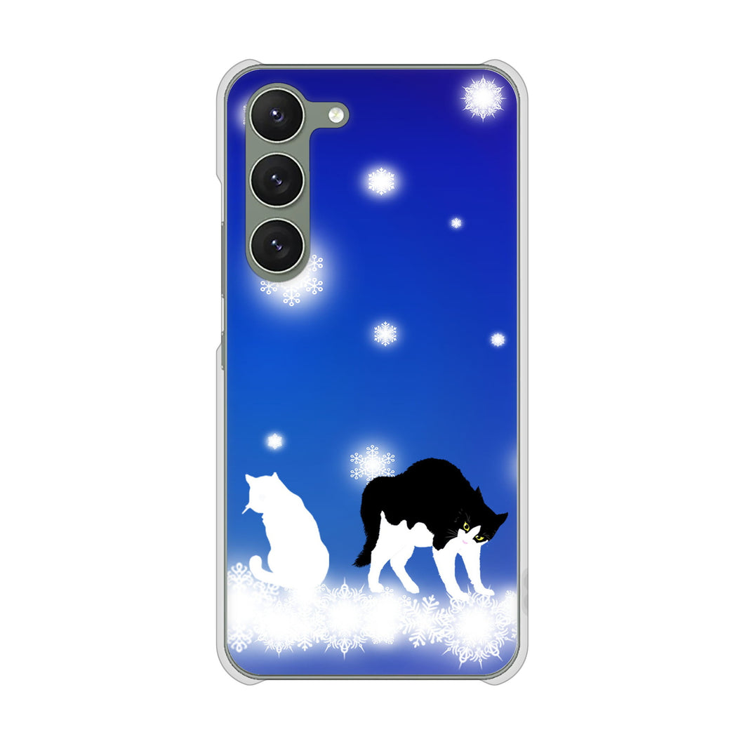Galaxy S23 SCG19 au 高画質仕上げ 背面印刷 ハードケース 【YJ335 雪の結晶 はちわれ】