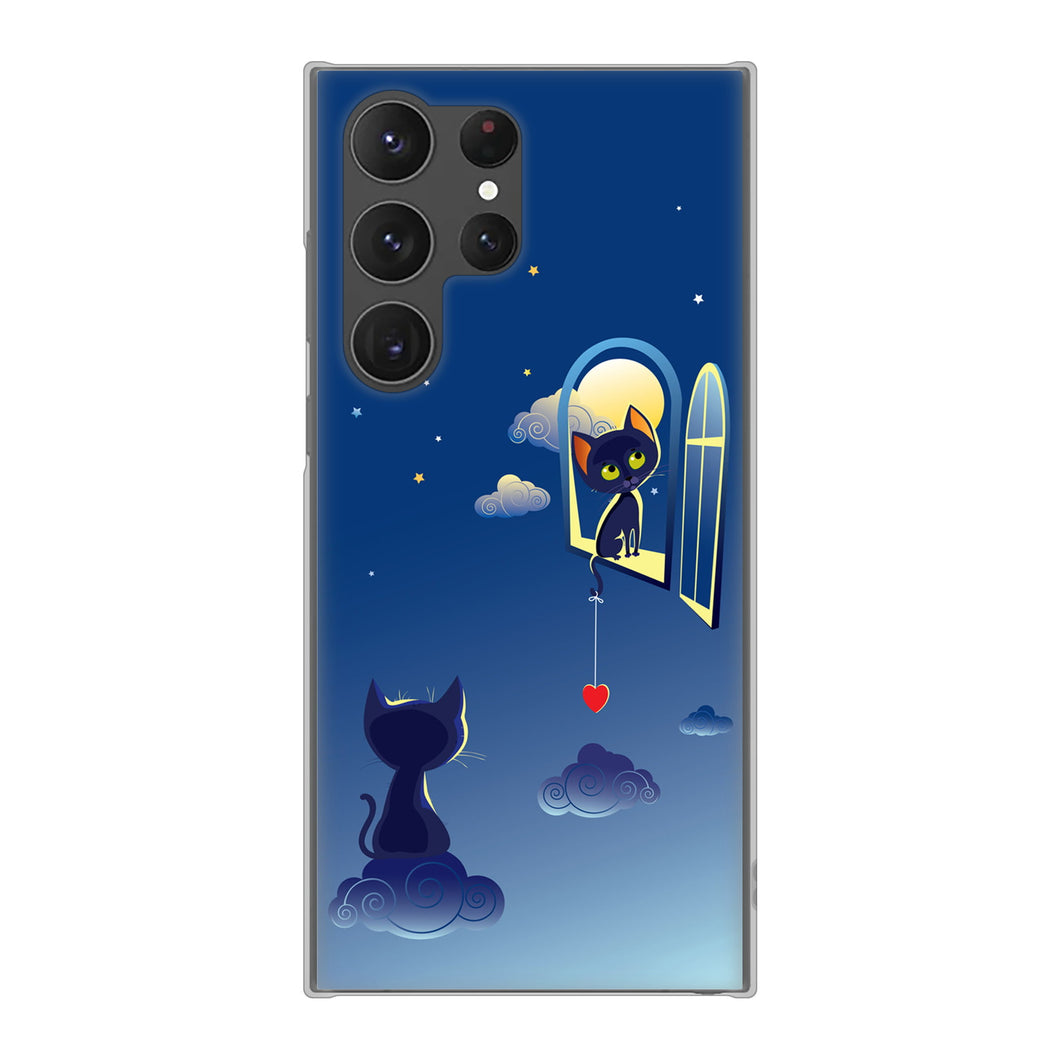 Galaxy S23 Ultra SCG20 au 高画質仕上げ 背面印刷 ハードケース 夜とネコ