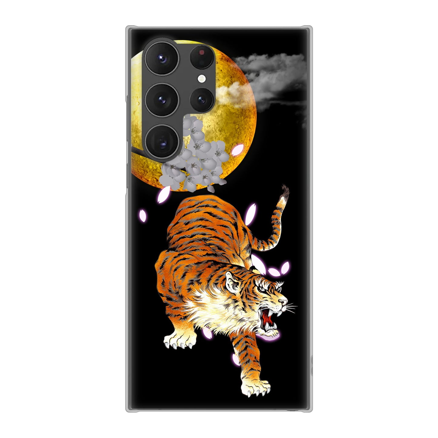 Galaxy S23 Ultra SCG20 au 高画質仕上げ 背面印刷 ハードケース 月とタイガー