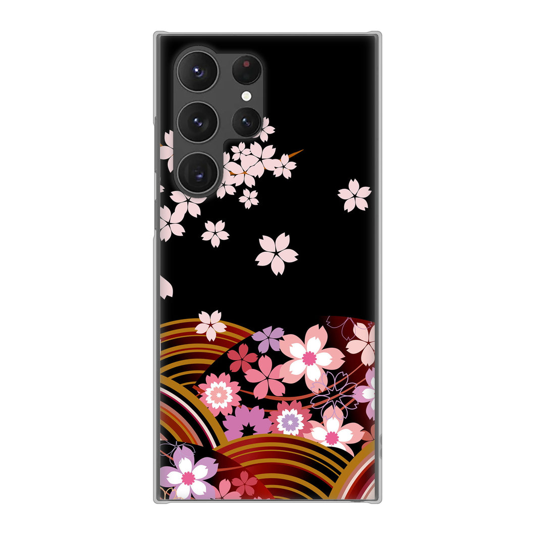 Galaxy S23 Ultra SCG20 au 高画質仕上げ 背面印刷 ハードケース 【1237 和柄&筆文字・夜桜の宴】