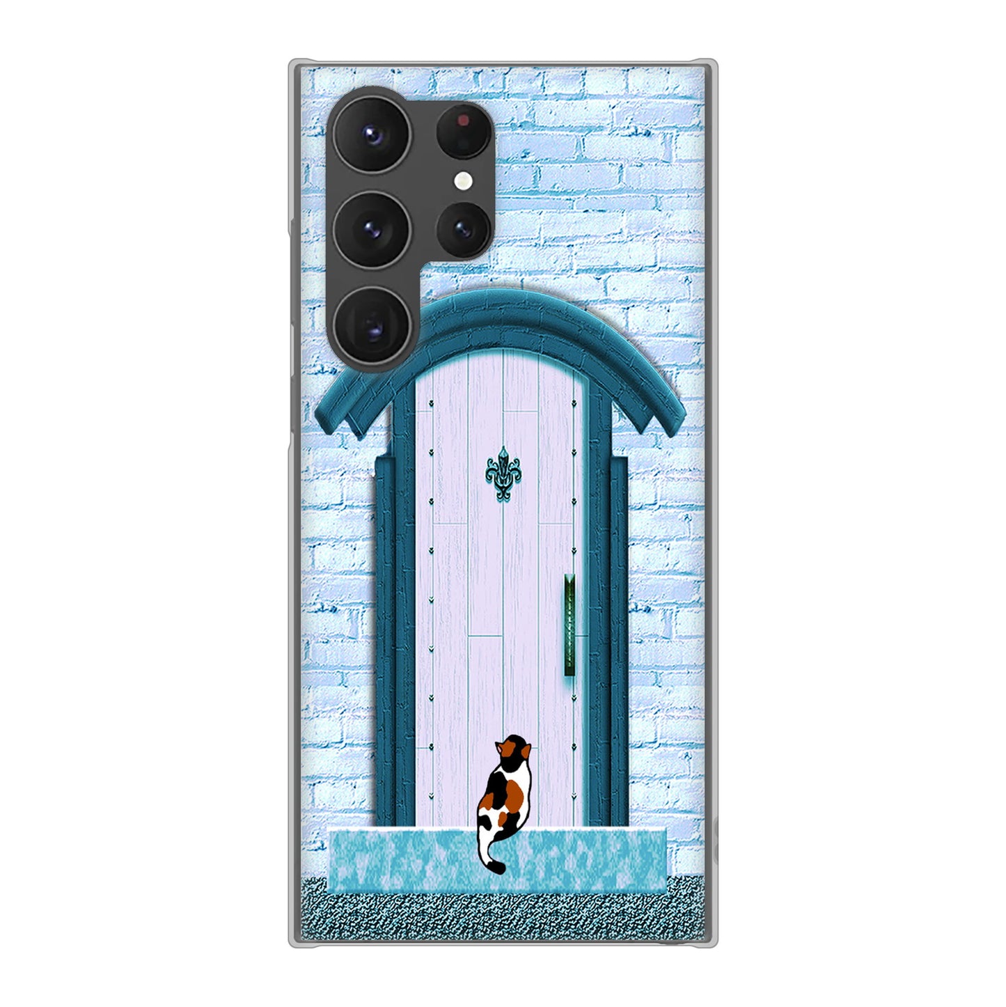 Galaxy S23 Ultra SCG20 au 高画質仕上げ 背面印刷 ハードケース 猫とドア