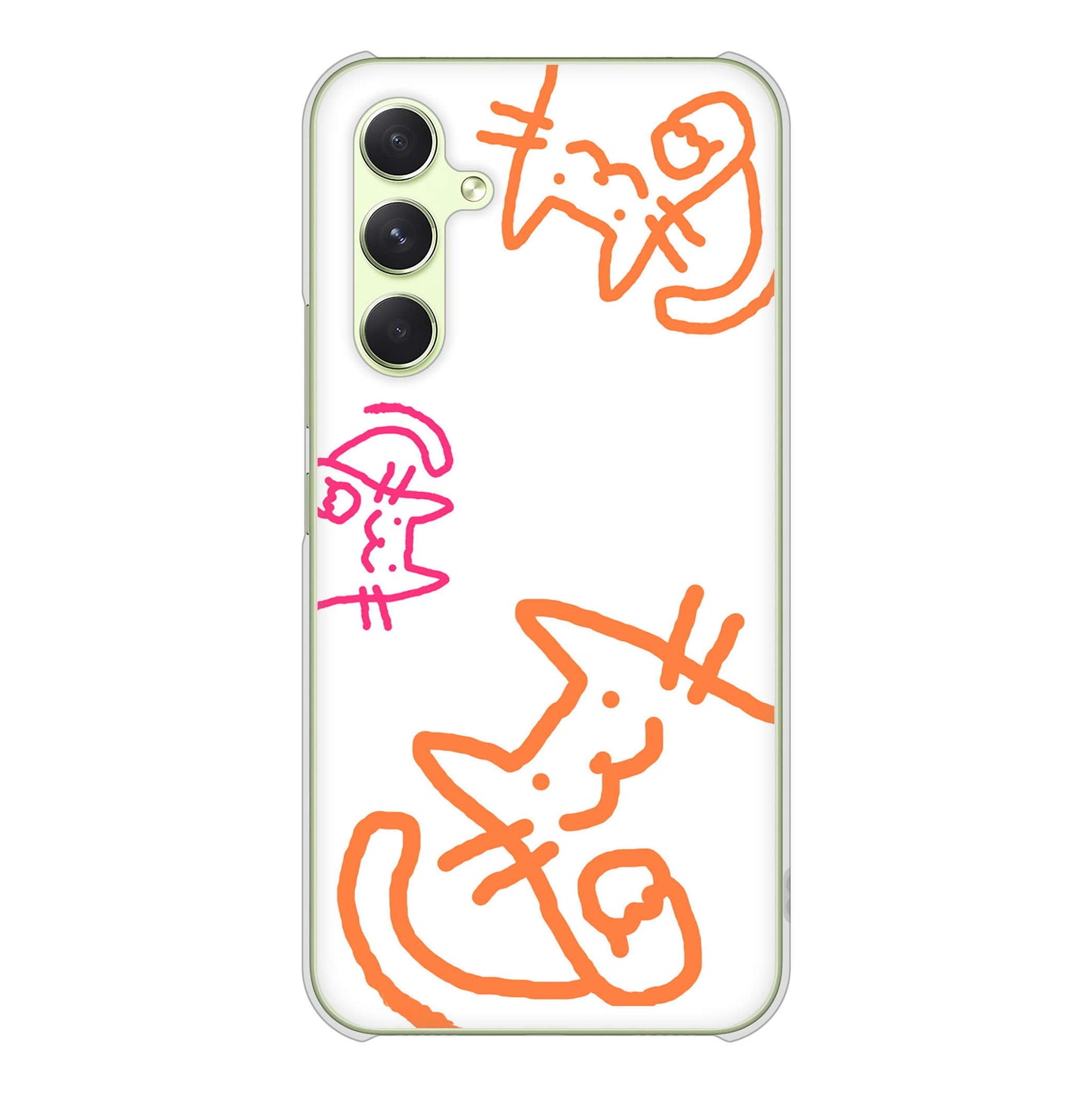 Galaxy A54 5G SCG21 au 高画質仕上げ 背面印刷 ハードケース 【1098 手まねきする3匹のネコ】