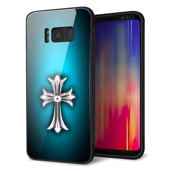 au ギャラクシー S8 SCV36 強化ガラス&TPUスマホケース ガラプリ【334 クロスブルー】