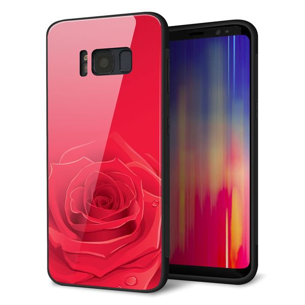au ギャラクシー S8 SCV36 強化ガラス&TPUスマホケース ガラプリ【395 赤いバラ】