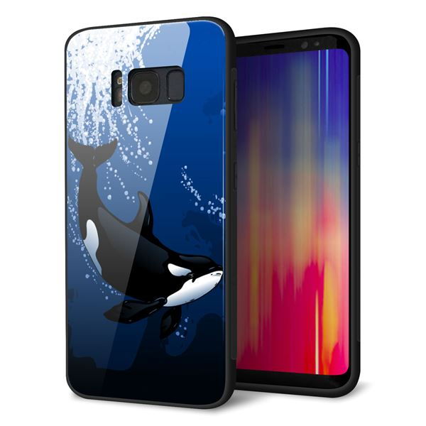 au ギャラクシー S8 SCV36 強化ガラス&TPUスマホケース ガラプリ【423 シャチ】