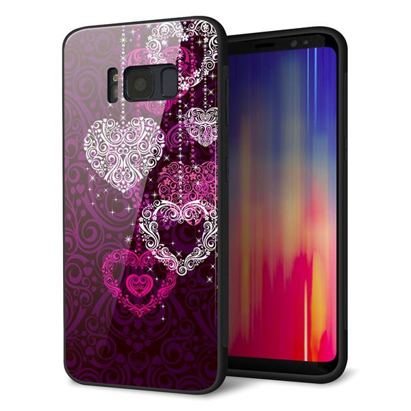 au ギャラクシー S8 SCV36 強化ガラス&TPUスマホケース ガラプリ【468 ハートのシャンデリア】