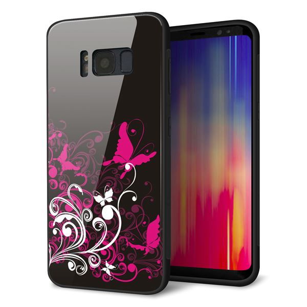 au ギャラクシー S8 SCV36 強化ガラス&TPUスマホケース ガラプリ【585 闇に舞う蝶】