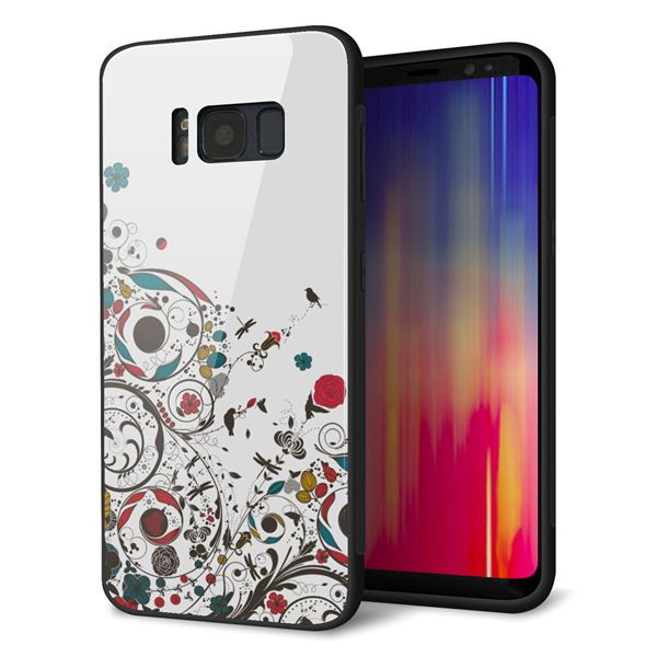 au ギャラクシー S8 SCV36 強化ガラス&TPUスマホケース ガラプリ【EK908 カラフルな花と鳥】