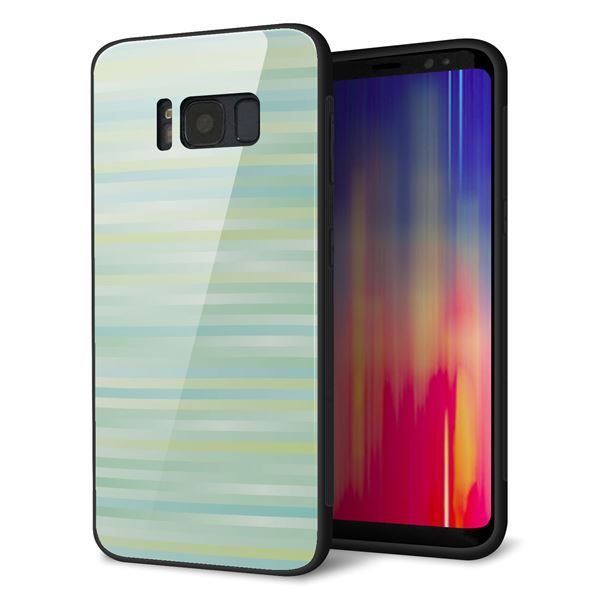 au ギャラクシー S8 SCV36 強化ガラス&TPUスマホケース ガラプリ【IB908 グラデーションボーダー_グリーン】