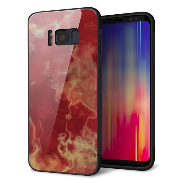 Galaxy S8 SCV36 au 強化ガラス&TPUスマホケース ガラプリ【KM870 大理石RD】