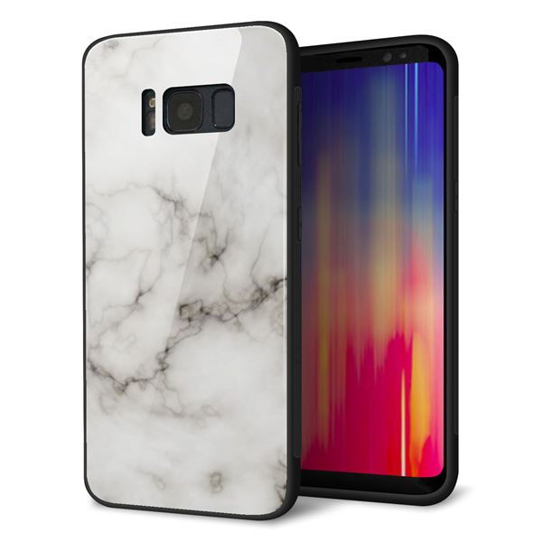 Galaxy S8 SCV36 au 強化ガラス&TPUスマホケース ガラプリ【KM871 大理石WH】