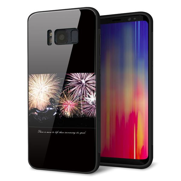 Galaxy S8 SCV36 au 強化ガラス&TPUスマホケース ガラプリ【KM878 バイクと花火】