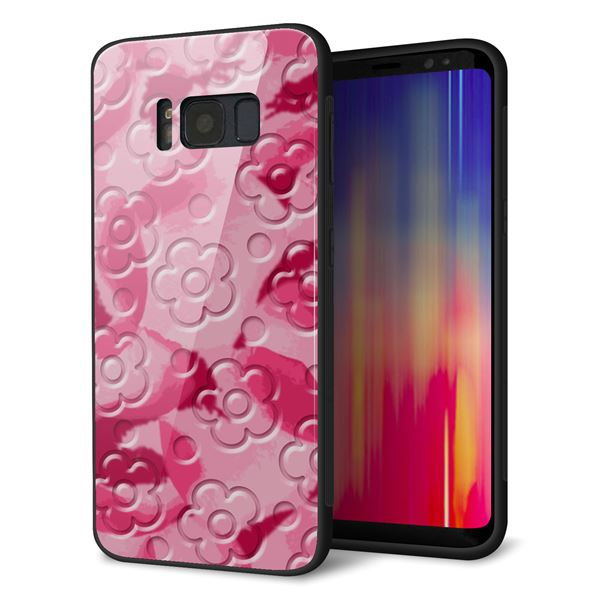 au ギャラクシー S8 SCV36 強化ガラス&TPUスマホケース ガラプリ【SC847 フラワーヴェルニ花濃いピンク(ローズアンディアン)】