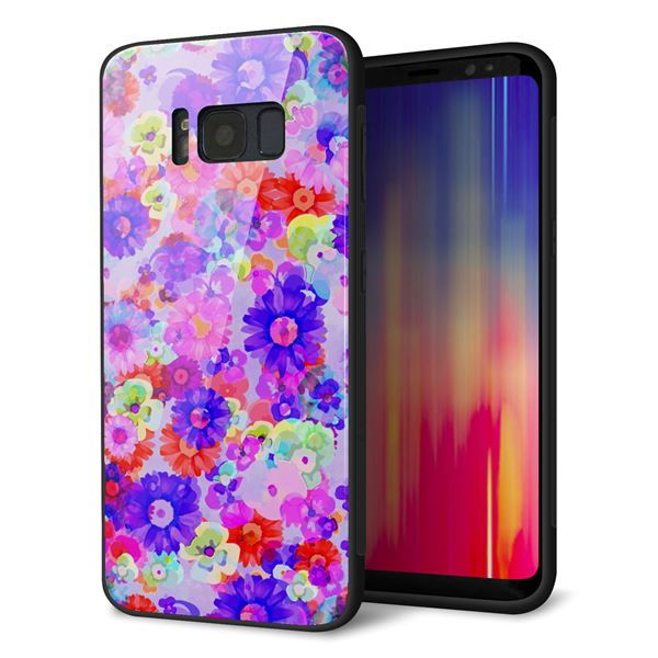 au ギャラクシー S8 SCV36 強化ガラス&TPUスマホケース ガラプリ【SC868 リバティプリント フルールドパルファン(パープル)】