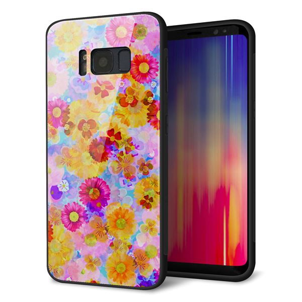 au ギャラクシー S8 SCV36 強化ガラス&TPUスマホケース ガラプリ【SC870 リバティプリント フルールドパルファン(ブルー)】