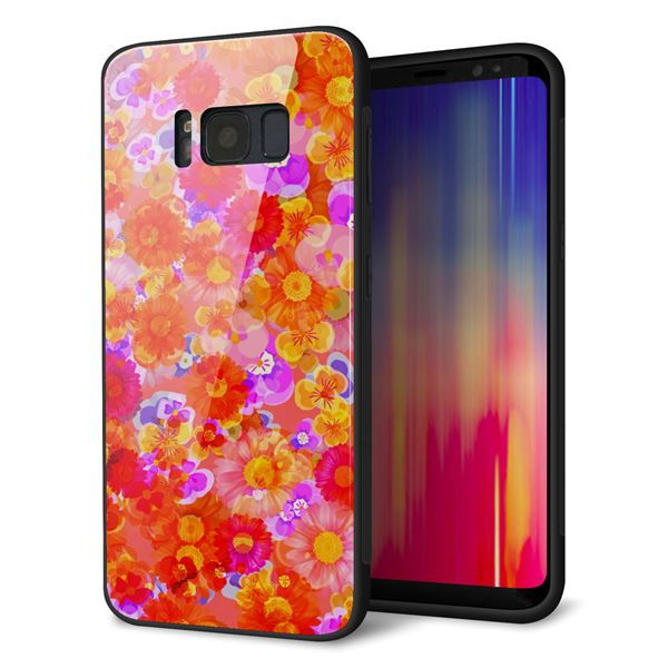 au ギャラクシー S8 SCV36 強化ガラス&TPUスマホケース ガラプリ【SC871 リバティプリント フルールドパルファン(レッド)】