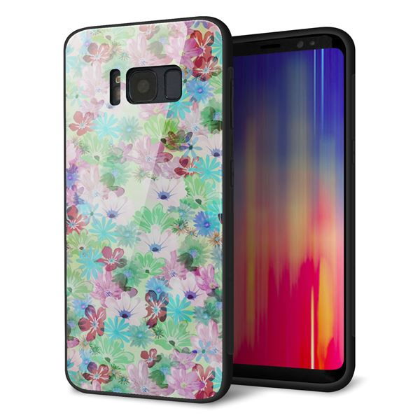 Galaxy S8 SCV36 au 強化ガラス&TPUスマホケース ガラプリ【SC872 リバティプリント プレスドフラワー(グリーン)】